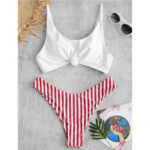 ZAFUL Contrast Striped Knot Bikini Set